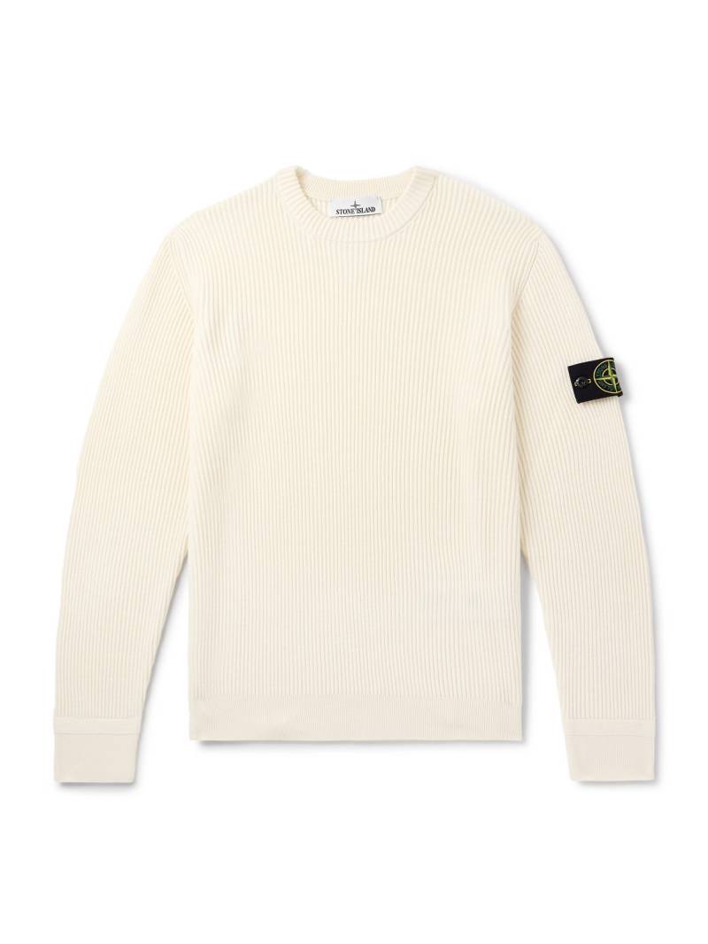 Stone Island - Logo-Appliquéd Ribbed Wool Sweater - Men - Neutrals - M von Stone Island