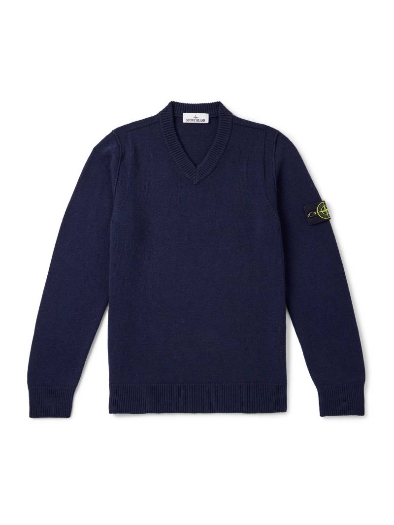 Stone Island - Logo-Appliquéd Wool-Blend Sweater - Men - Blue - XXL von Stone Island