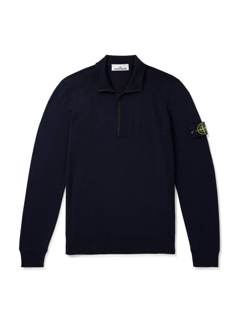 Stone Island - Logo-Appliquéd Wool Half-Zip Sweater - Men - Blue - L von Stone Island