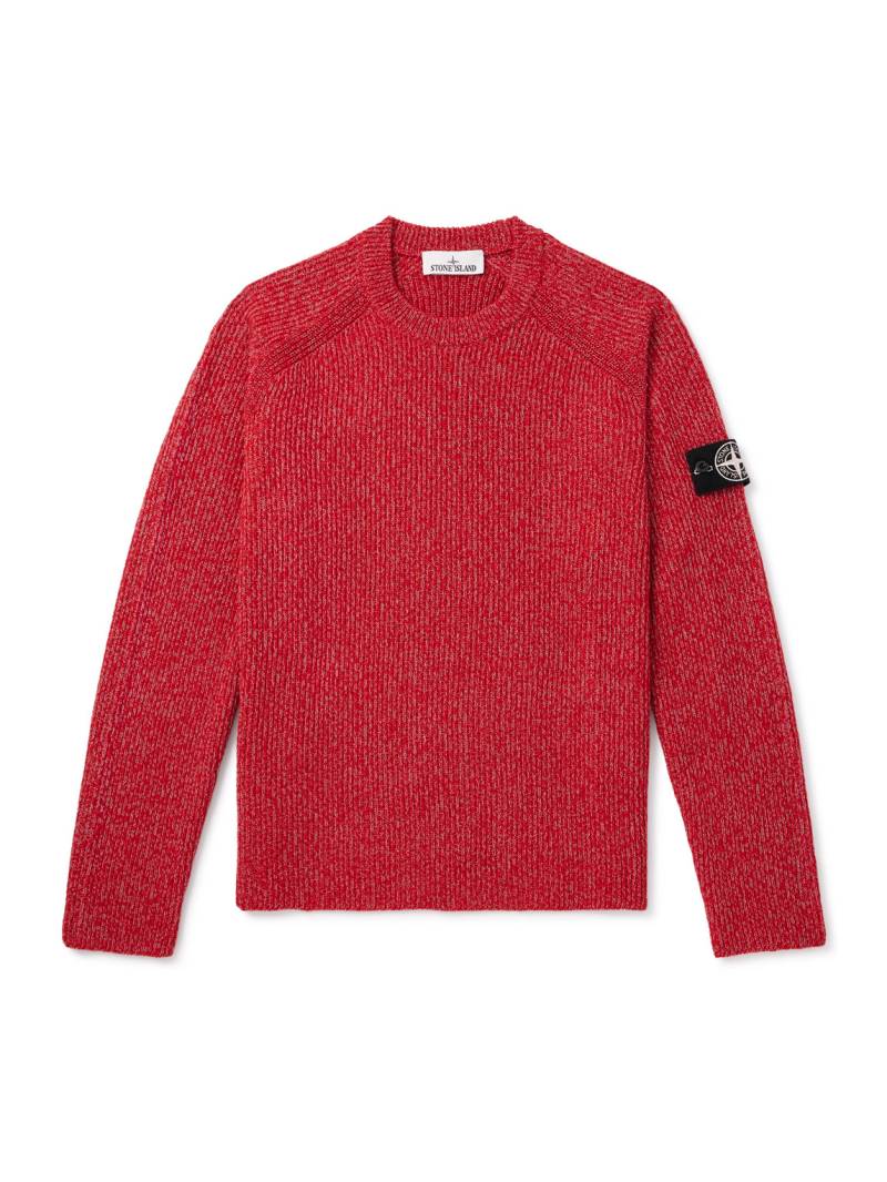 Stone Island - Reflective Logo-Appliquéd Ribbed-Knit Sweater - Men - Red - XXL von Stone Island
