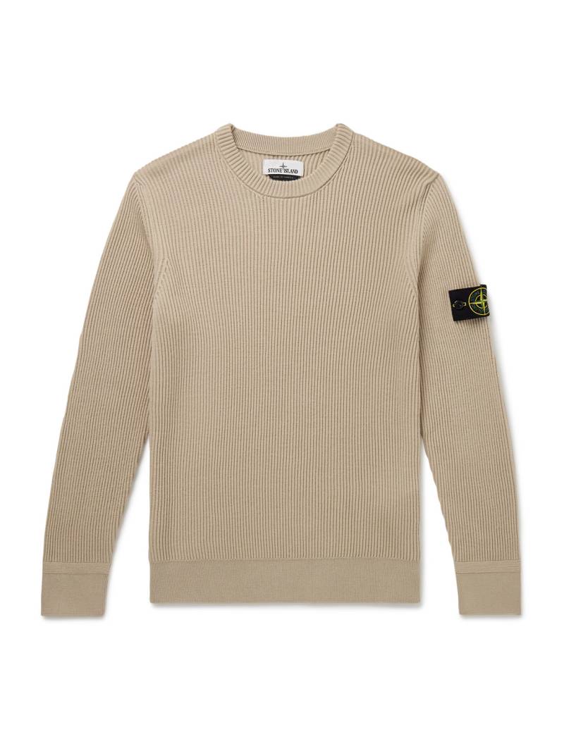 Stone Island - Slim-Fit Logo-Appliquéd Ribbed Wool Sweater - Men - Neutrals - XXL von Stone Island