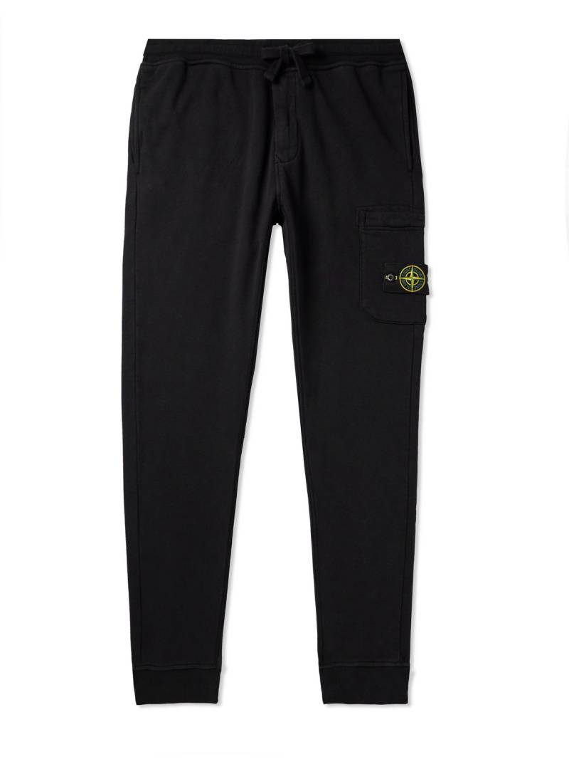 Stone Island - Tapered Logo-Appliquéd Garment-Dyed Cotton-Jersey Sweatpants - Men - Black - L von Stone Island