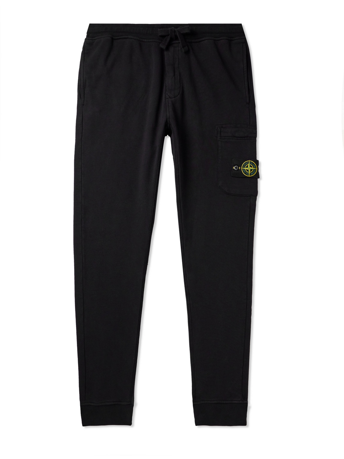 Stone Island - Tapered Logo-Appliquéd Garment-Dyed Cotton-Jersey Sweatpants - Men - Black - S von Stone Island