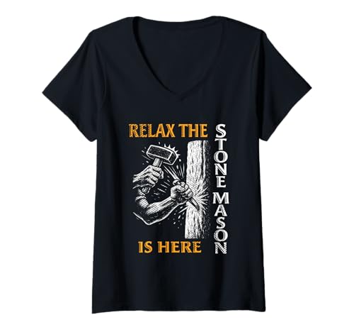 Damen Handwerker Arbeiter Job Stein Mauerwerk Relax Stein Maurer T-Shirt mit V-Ausschnitt von Stone Masonry Graphic For Stone Mason & Craftsmen