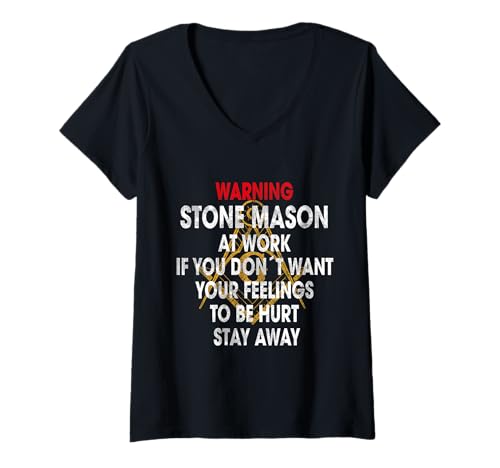 Damen Steinmaurer Beruf Handwerker Warnstein Maurer T-Shirt mit V-Ausschnitt Damen Steinmaurer Beruf Handwerker Warnstein Maurer T-Shirt mit V-Ausschnitt von Stone Masonry Graphic For Stone Mason & Craftsmen