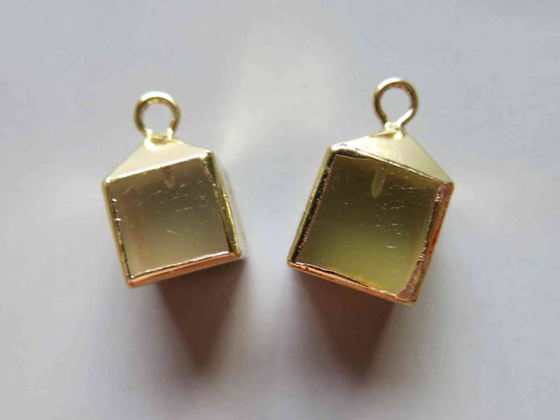 Lemon Quarz Würfel Anhänger Mit Goldrand - B1075 von StoneAge2