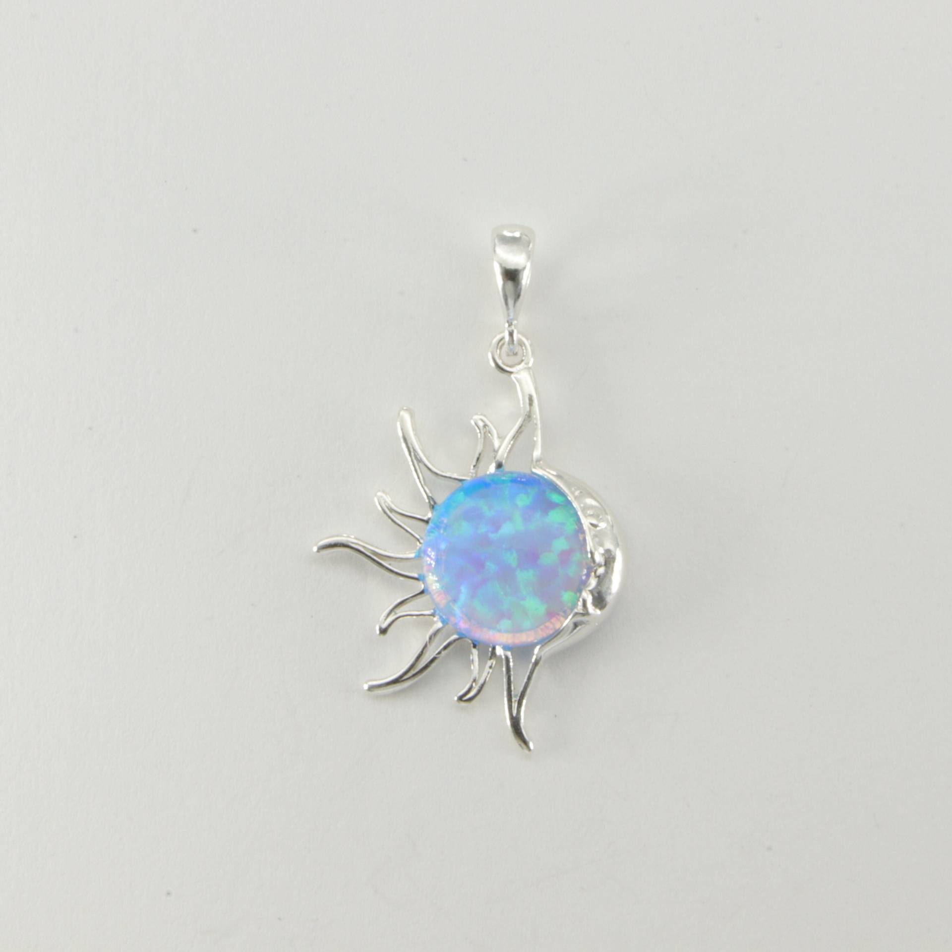 Blau - Sonne Stern Und Mond Feueropal Anhänger 925 Sterling Silber von StoneAndRox