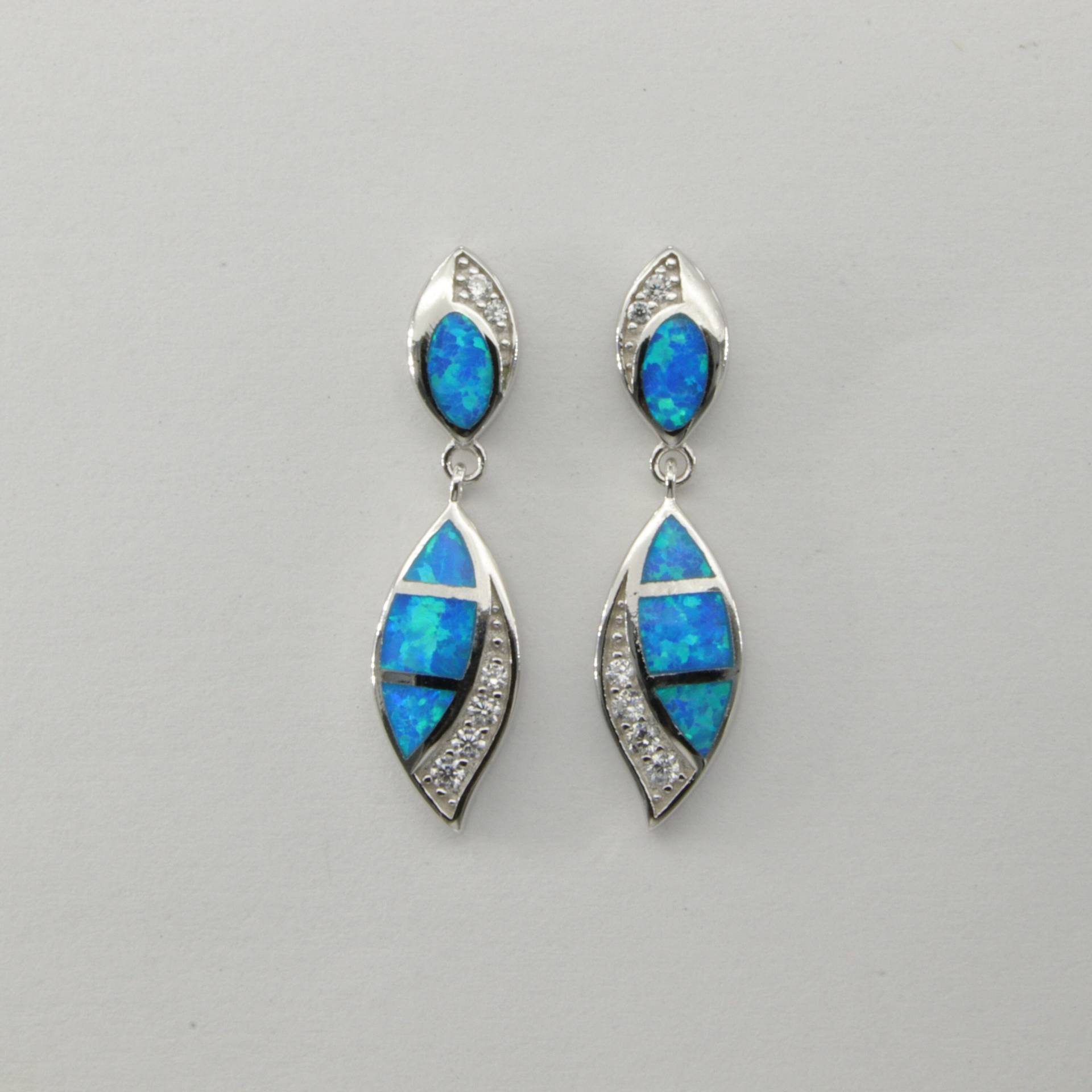 Blaue - Tropfen/Dangle Feuer Opal Ohrstecker Mit Cubic Zirkonia in 925 Sterling Silber von StoneAndRox