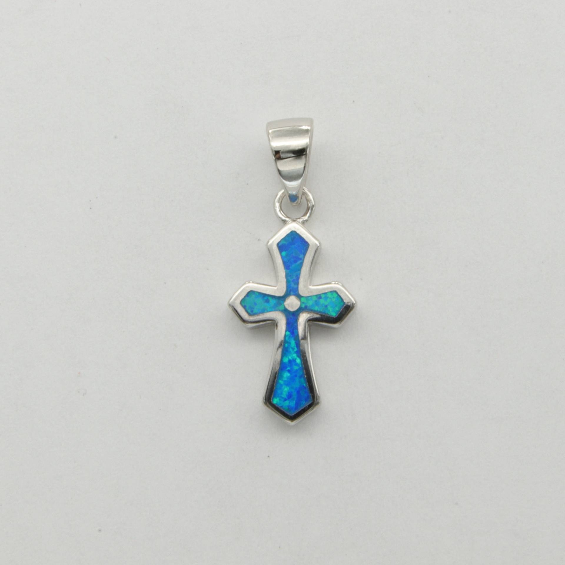 Blauer Feueropal Kreuz Anhänger - 925 Sterling Silber Blauer Feueropal Kreuz Anhänger - 925 Sterling Silber von StoneAndRox