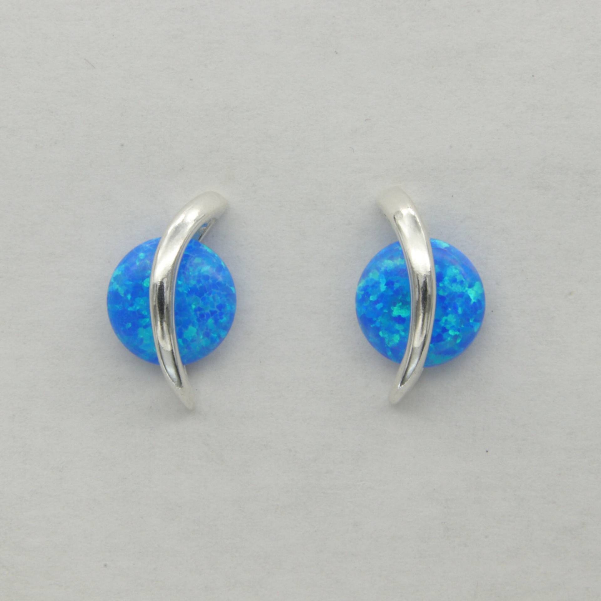 Blauer Feueropal - Stud/Post Rund Kreis Ohrringe in 925 Sterling Silber von StoneAndRox