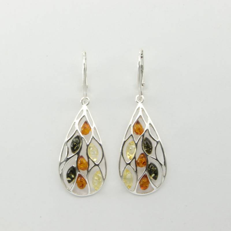 Echte Und Natürliche Multi-Color Baumeln Baltic Amber Tropfen Ohrringe in 925 Sterling Silber - Leverback/Lever Back Verschluss Multicolor von StoneAndRox
