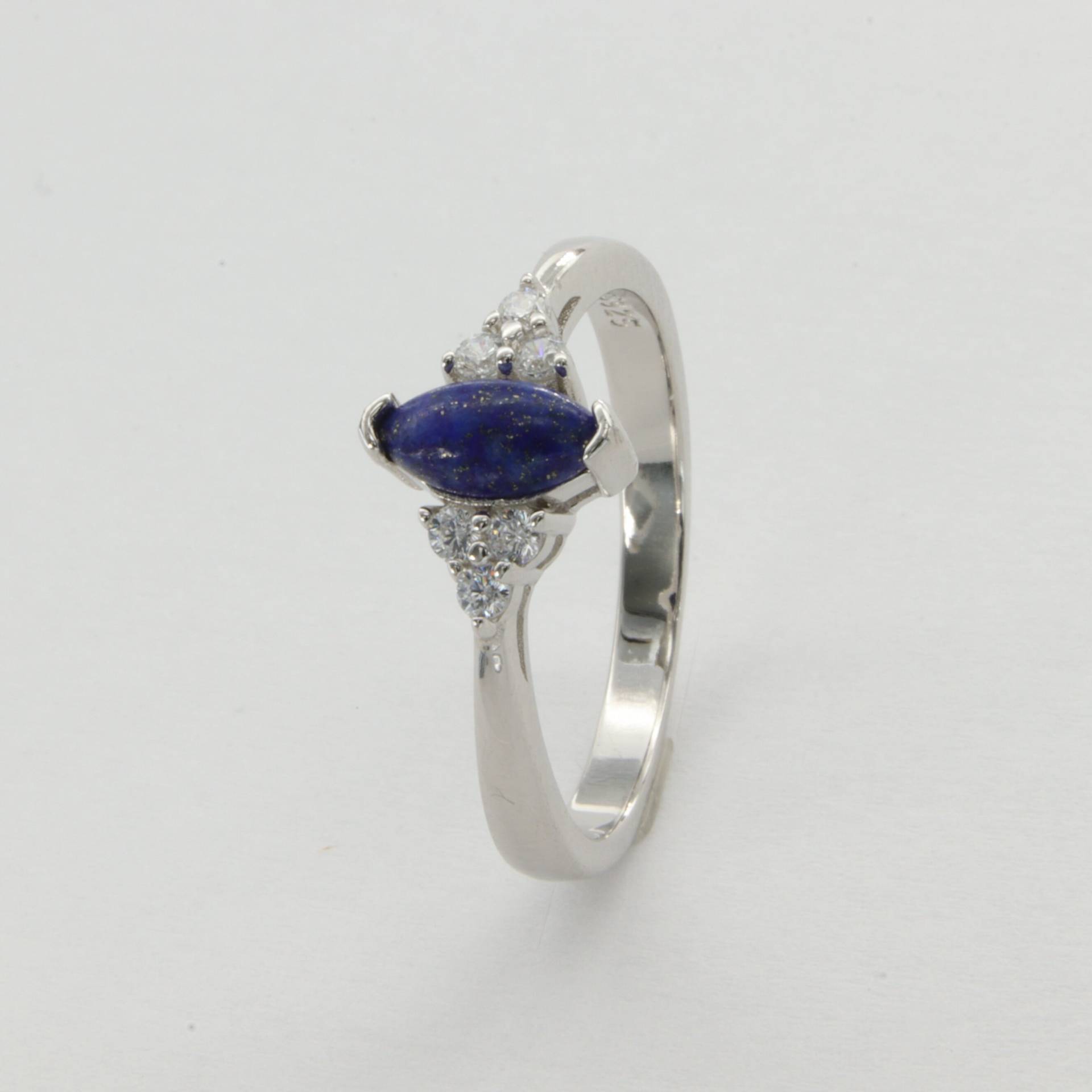 Echter Und Natürlicher - Blauer Lapis Lazuli Ring Aus 925 Sterling Silber Mit 6 Zirkonia/Cz Rhodium Veredelt von StoneAndRox