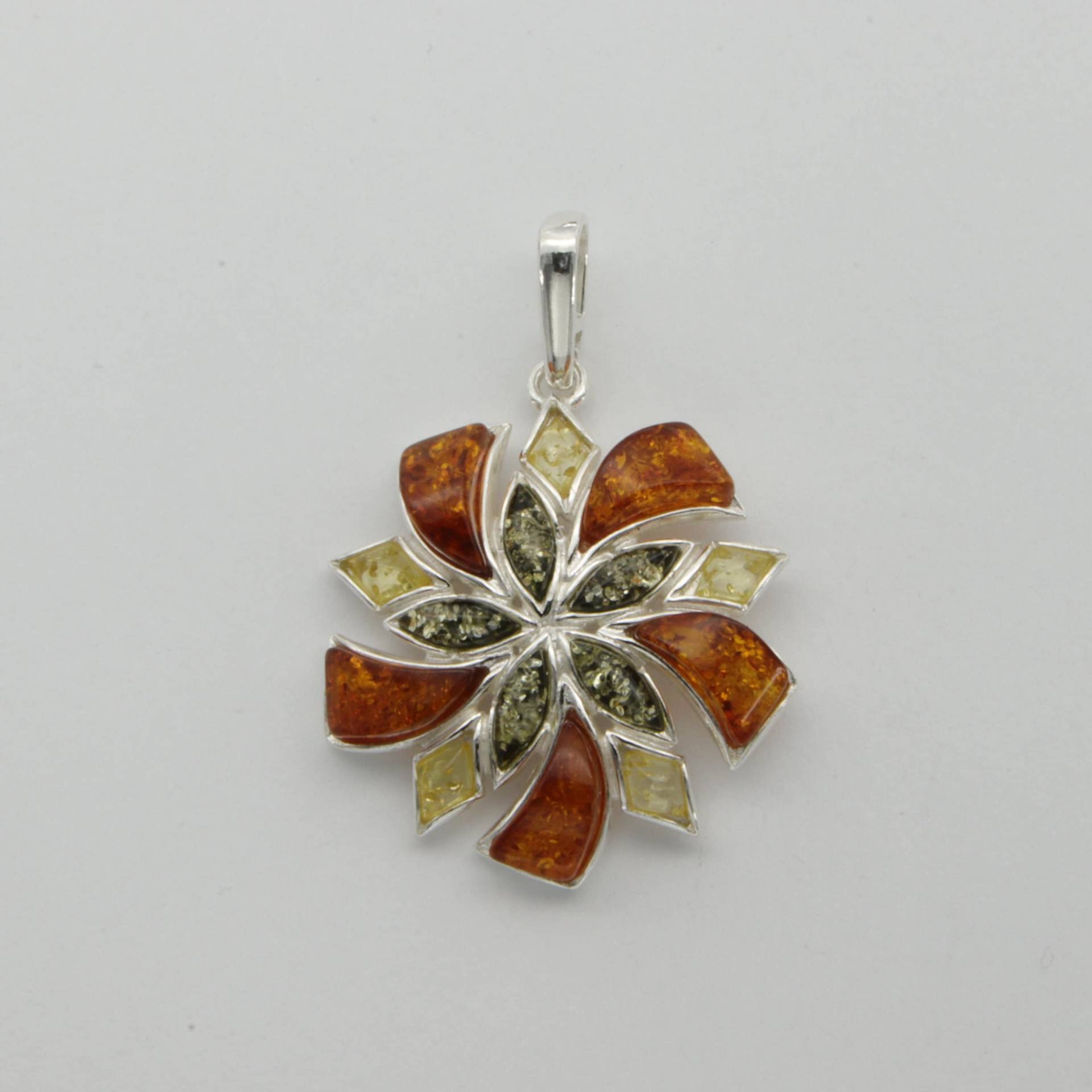 Mehrfarbiger Baltic Amber Swirl Flower Anhänger in 925 Sterling Silber - Echter Und Natürlicher Edelstein Aus Polen von StoneAndRox