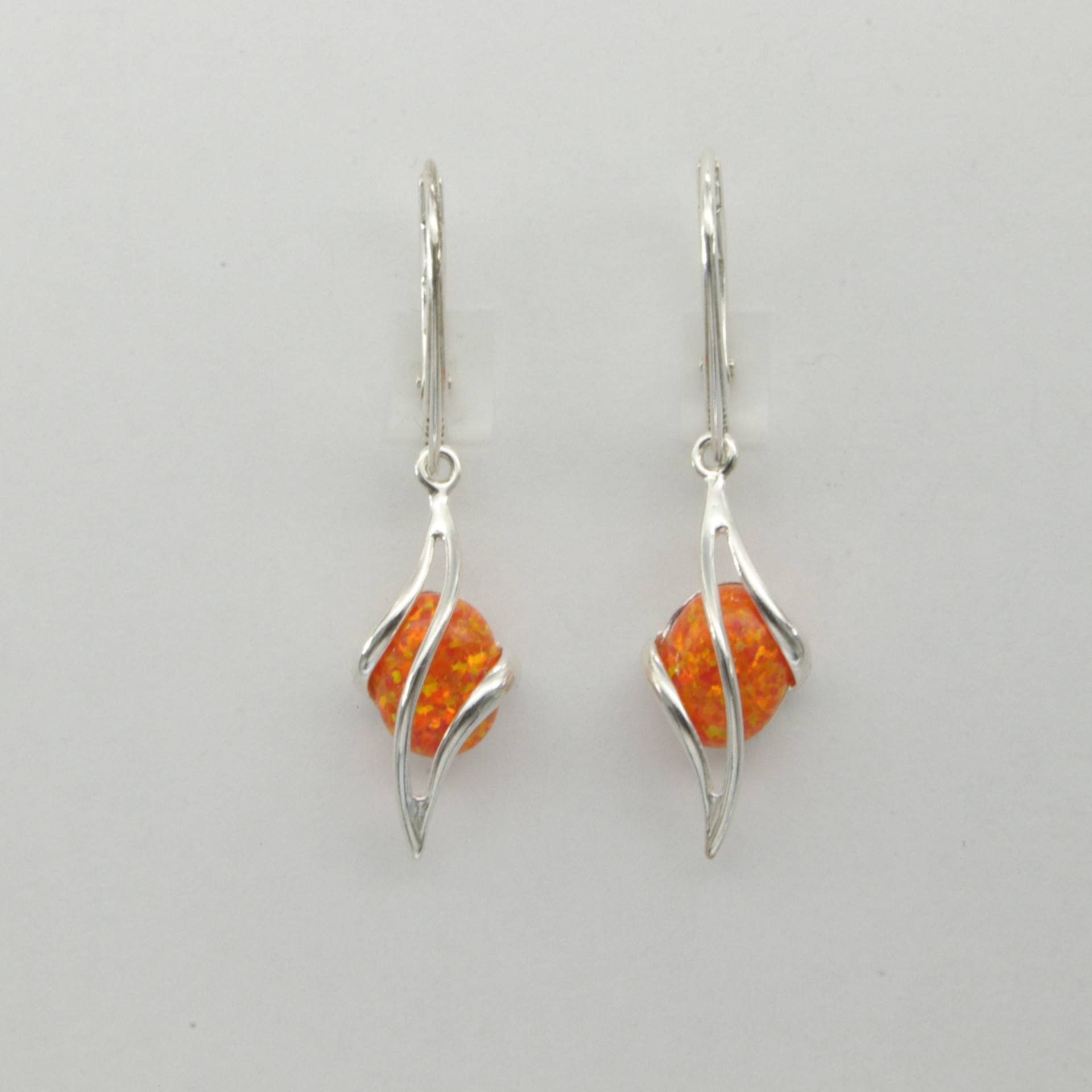 Orange Feueropal Oval Ohrhänger Aus 925 Sterling Silber/Klappbrisur Klappverschluss von StoneAndRox