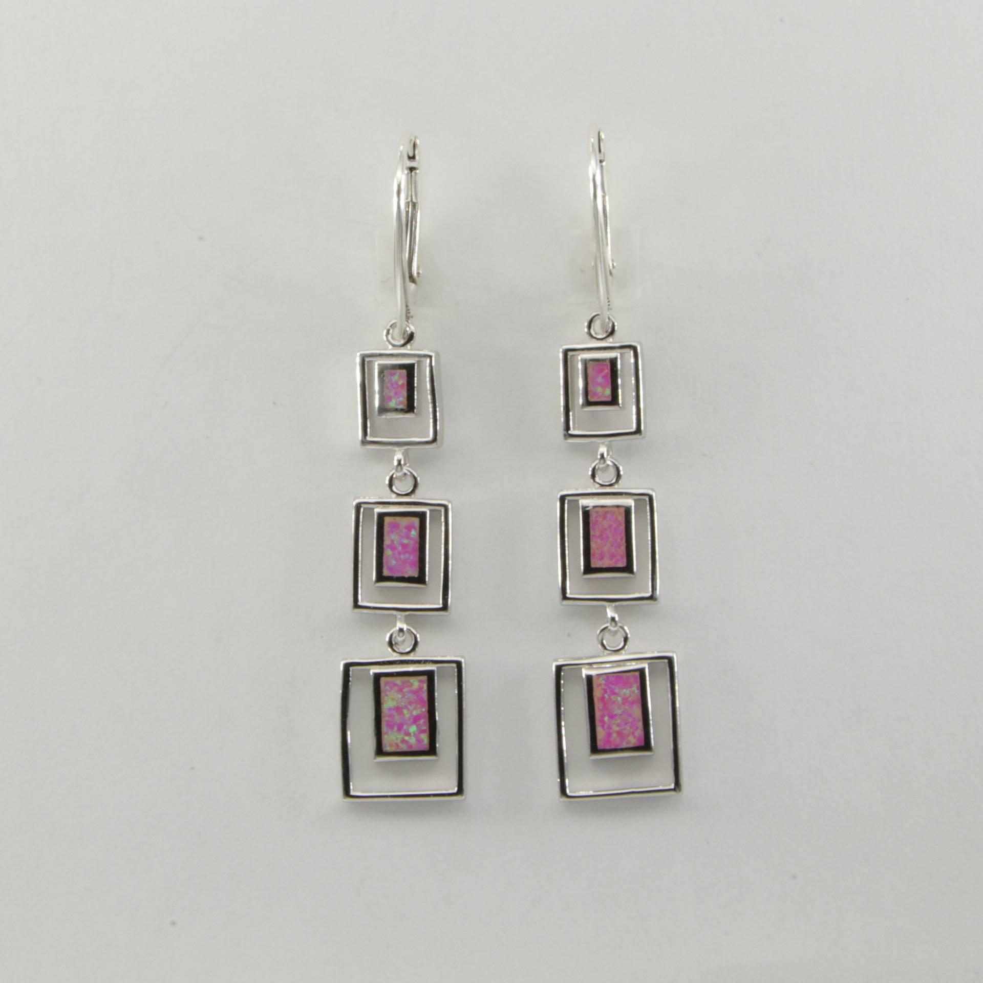 Pinker Feuer Opal Quadrat - Ohrhänger Aus 925 Sterling Silber Rhodium Veredelt Brisuren/Klappbrisuren French Closing von StoneAndRox