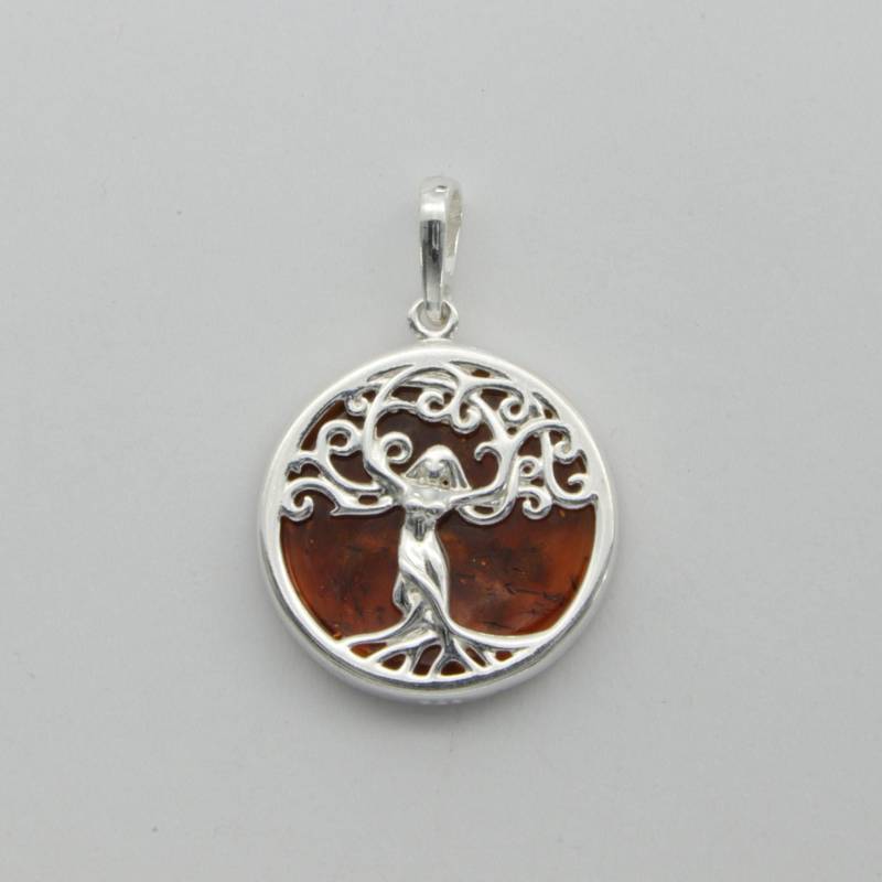 Runder Cognac/Braun Baltic Amber Gaia Mutter Der Erde Anhänger in 925 Sterling Silber von StoneAndRox