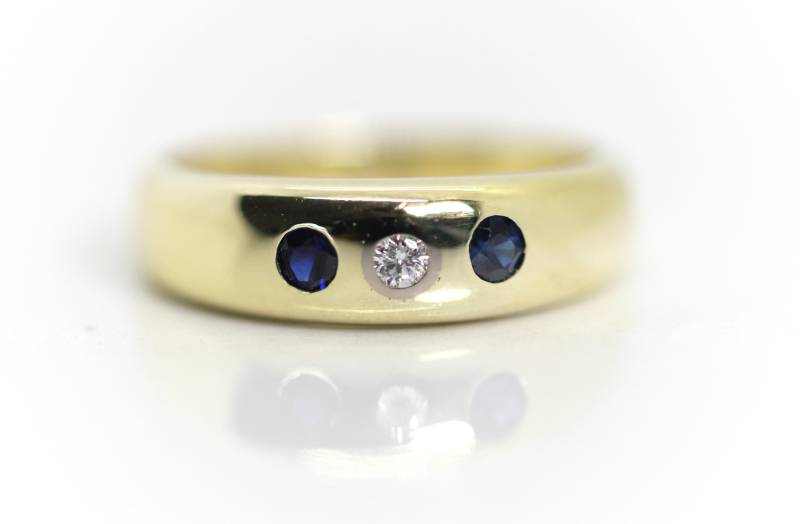 14Kt - 585 Bandring Damenring Gelbgold Brillant + Saphir, Rg. 58 von StoneBox94