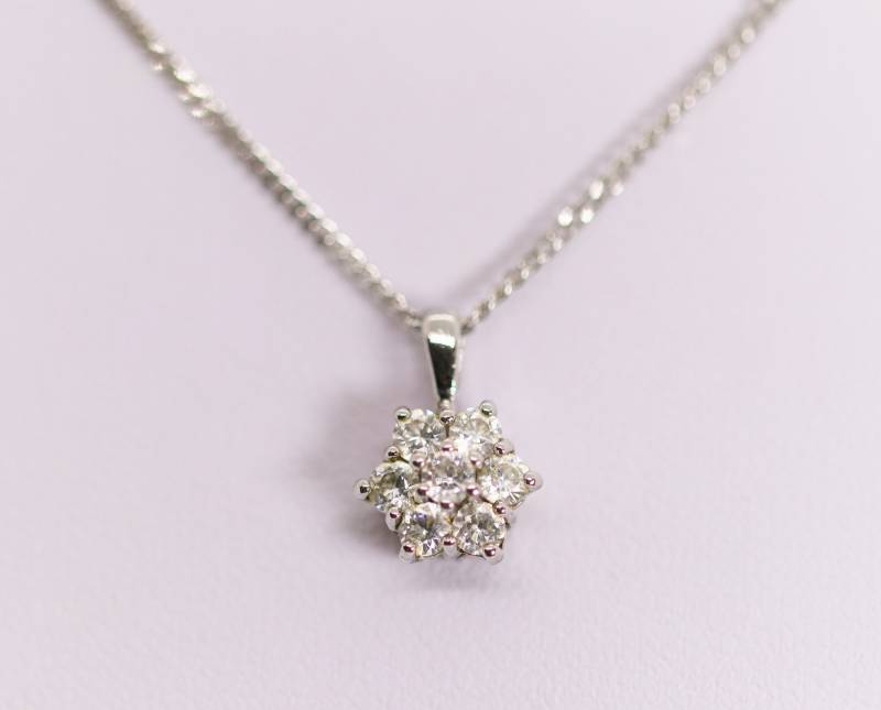 925Er Sterlingsilber Damenhalskette + Anhänger Blume Stern Kranz Zirkonia, L 42cm von StoneBox94