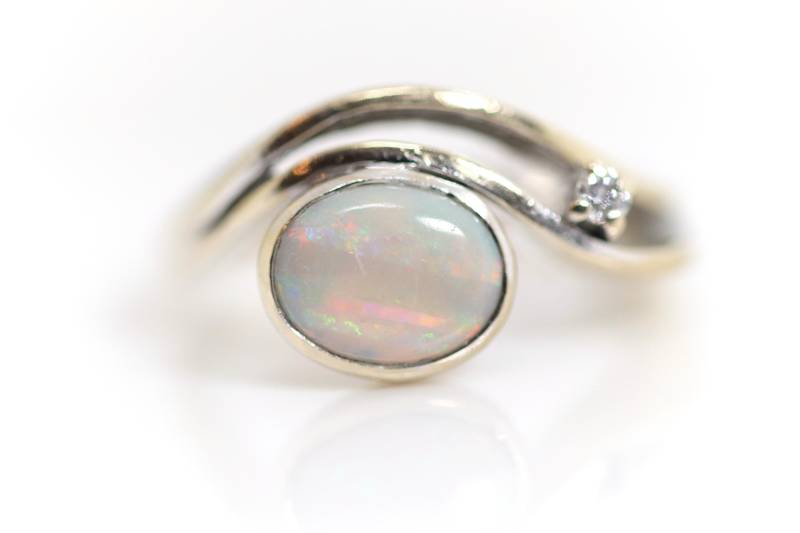 Designer Damen Goldring Opal + Brillant 14Kt - 585 Rhodiniert Meisterpunze, Rg 56 von StoneBox94