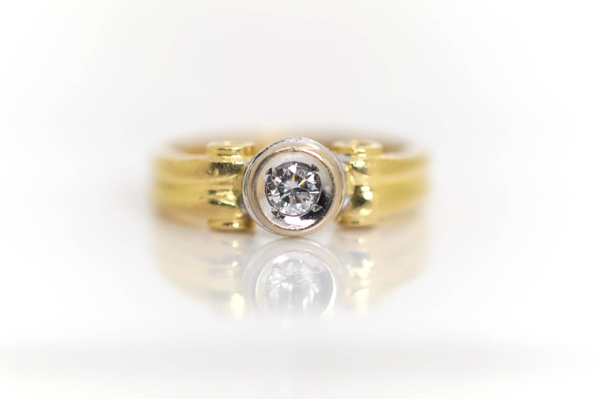 Gelbgold Weißgold Ring Solitär Damen 750 - 18Kt 0, 2Ct, Gr. 52 von StoneBox94