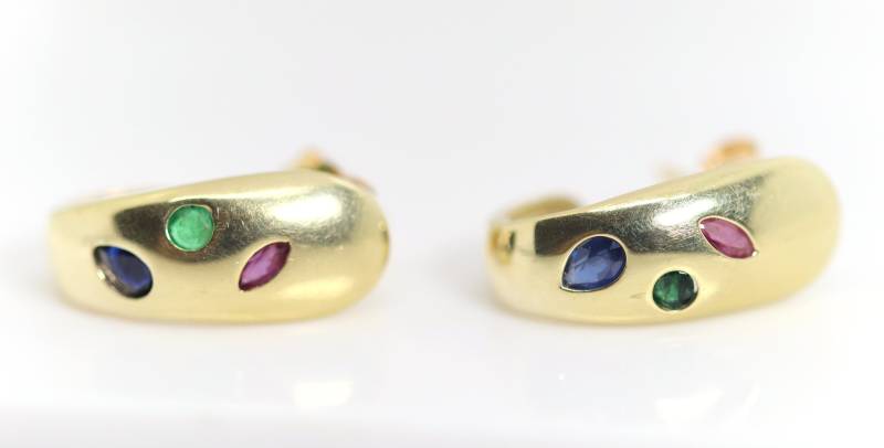 Halbcreolen 14Kt 585 Gelbgold Multicolor Edelstein Saphir Smaragd Pinker Topas von StoneBox94