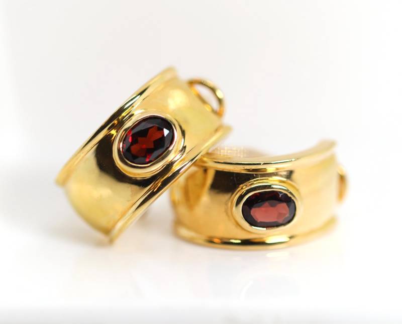 Halbcreolen Silber Granat Ohrschmuck Damen Vergoldet 925, L 2, 2cm von StoneBox94