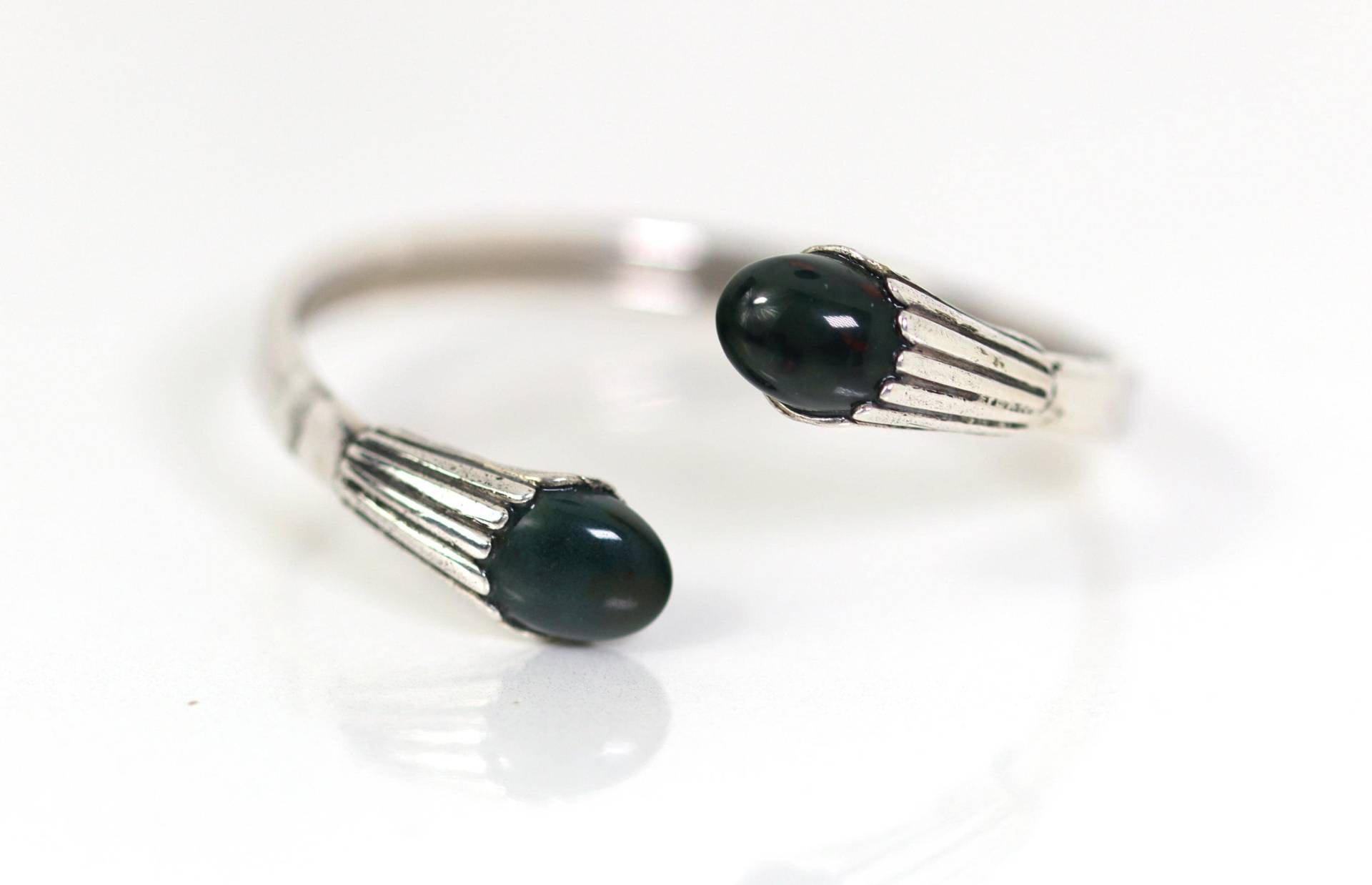 Modernist Sterlingsilber Armspange 925 N.22 Dunkelgrüner Achat, L 16cm von StoneBox94