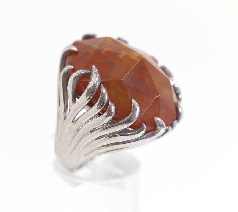 Prächtiger Damen Sterling Silber Ring, + Bernstein Rosenschliff, Floral, Rg 63 von StoneBox94