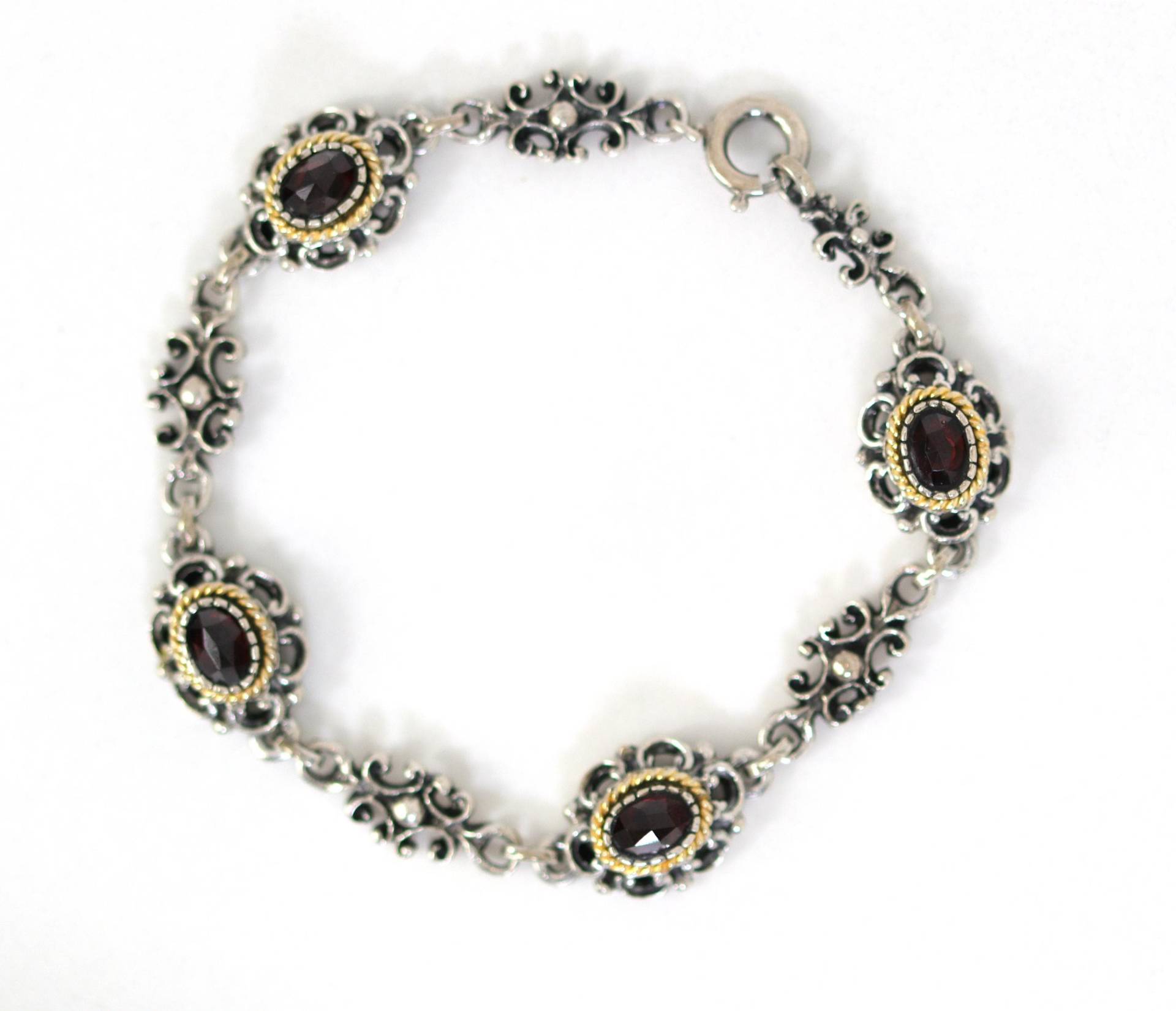 Tracht Vintage 835 Silber Armband Granat Vergoldung, L 18cm von StoneBox94