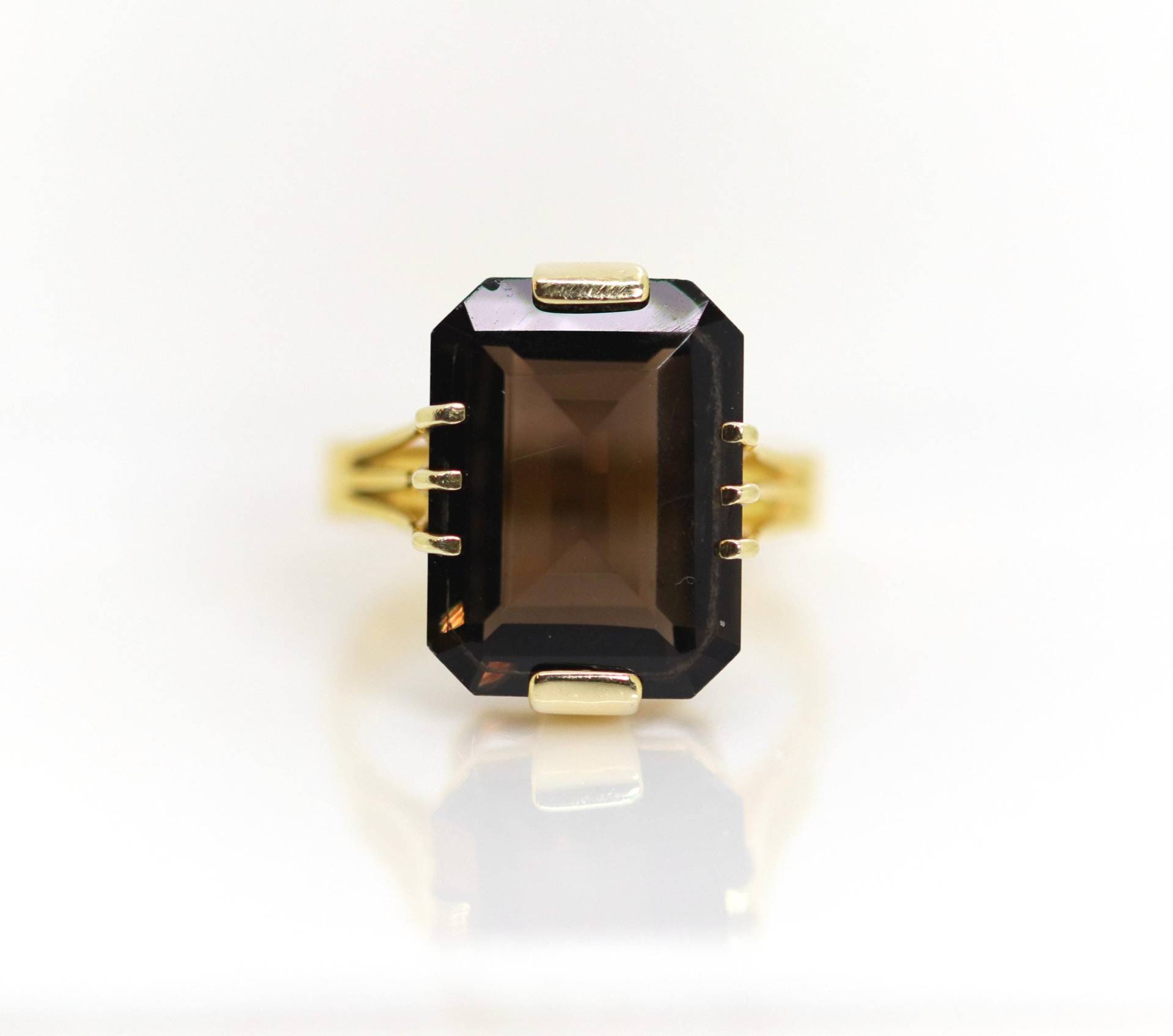 Vintage Gelbgold Rauchquarz Smaragdschliff Damen Ring 14Kt - 585, Gr. 56 von StoneBox94