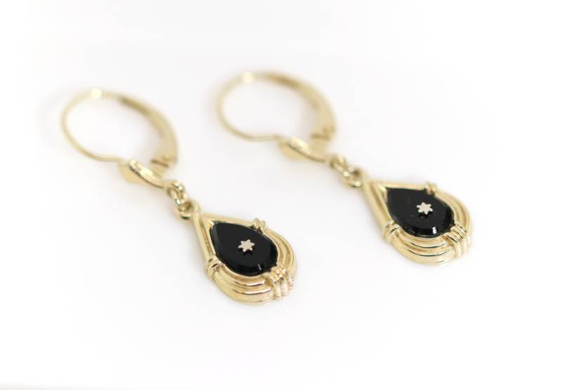 Vintage Ohrschmuck 925 Sterlingsilber Vergoldet Onyx Stern Drop Hängeohrringe Biedermeier Stil, L 3, 5cm Vintage Ohrschmuck 925 Sterlingsilber Vergoldet Onyx Stern Drop Hängeohrringe Biedermeier Stil, L 3, 5cm von StoneBox94