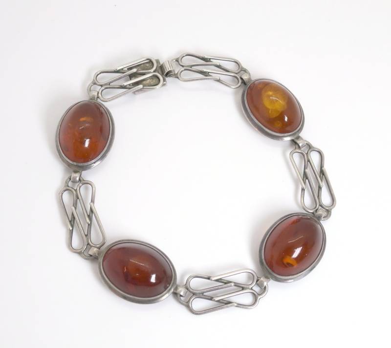 Vintage Silberarmband + Muster & 4 X Bernstein Cabochon, Länge 21cm von StoneBox94