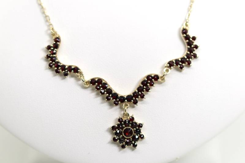 Vintage Silbercollier Czech G 900 Vergoldet + Granat Edelsteine Stern, L 45, 5cm von StoneBox94