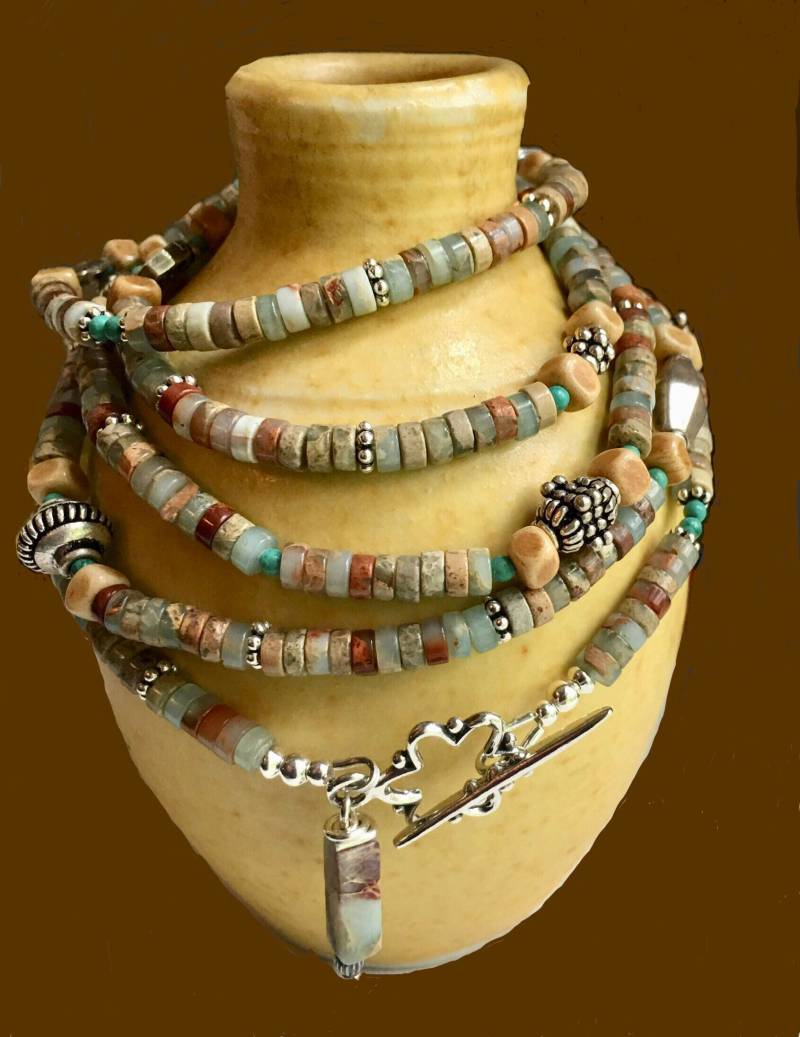 Aqua Terra Eindruck Jasper & Sterling Wickelarmband Aqua Terra Eindruck Jasper & Sterling Wickelarmband von StoneBrokeCreations