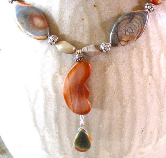 Einzigartige Imperial Jasper & Sterling Silber Halskette von StoneBrokeCreations