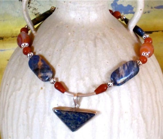 Fette Sodalit, Karneol Und Sterling Halskette Fette Sodalit, Karneol Und Sterling Halskette von StoneBrokeCreations