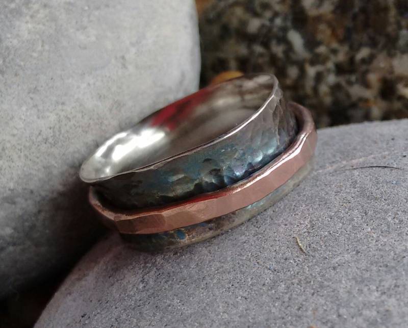 sterling Silber Spinnring Mit Kupferband von StoneColdSilverRings
