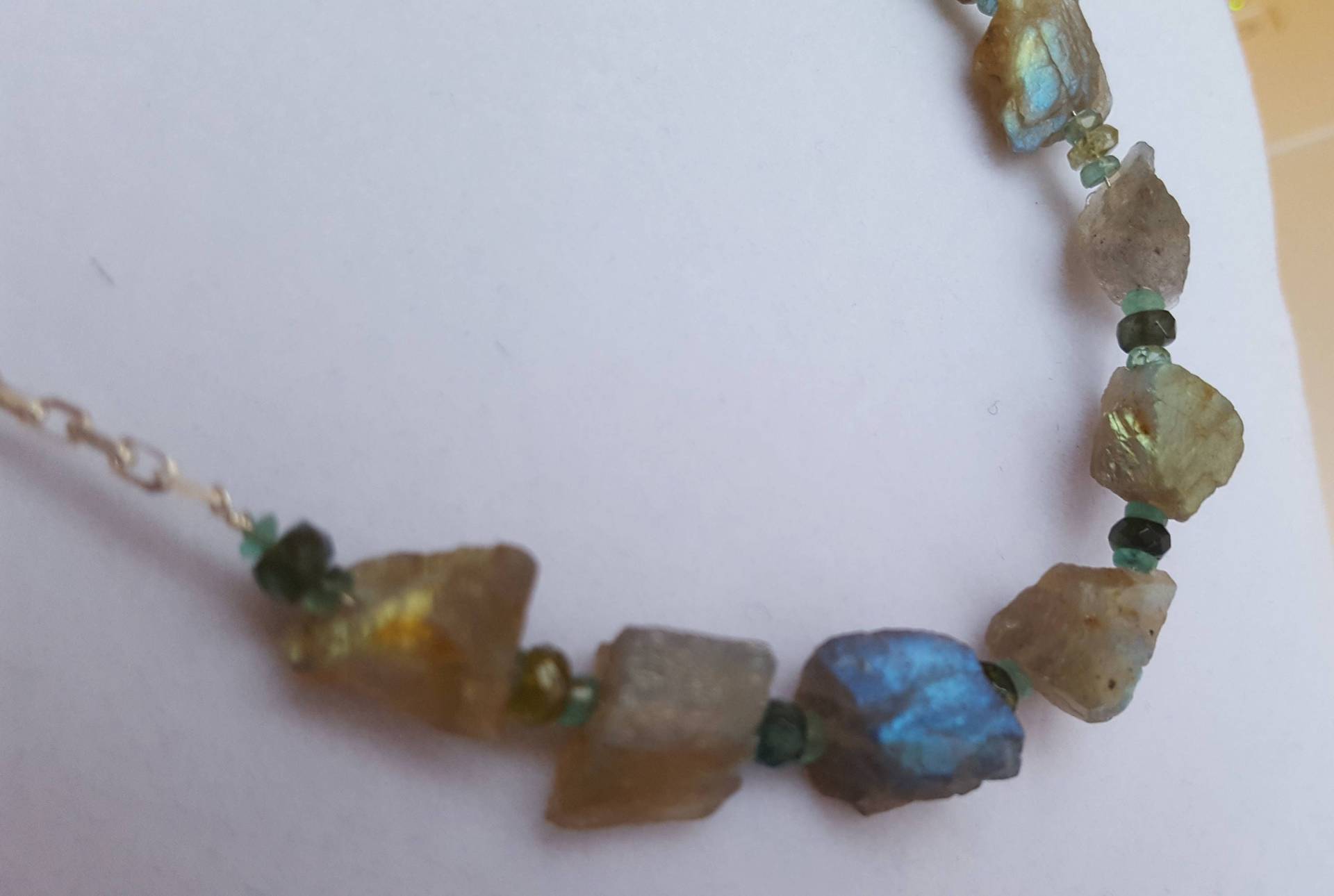 Labradorit, Smaragd Und Turmalin Silber Halskette von StoneCoveJewels
