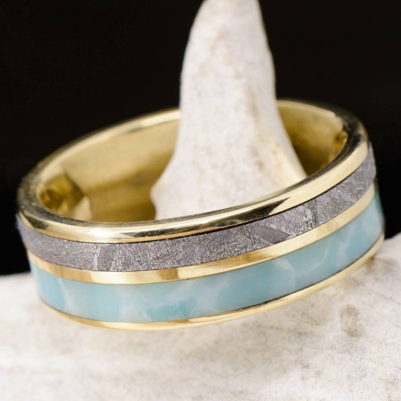 Geätzte Muonionalusta Meteorit & Larimar Stein Inlays - Stone Forge Studios von StoneForgeStudios