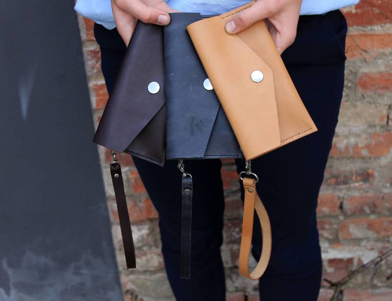 Lederhandtasche, Leder Clutch, Handgelenk Brieftasche, Handgelenktasche, Lange Brieftasche von StoneHillshop