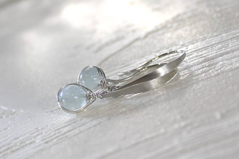 Aquamarin Sterlingsilber Ohrringe Draht Gewickelt März Geburtsstein von StoneLinkDesigns