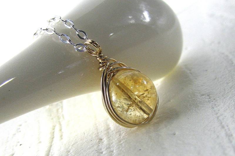 Citrin Halskette Sterling Silber, Gold Wrapped, November Geburtsstein Citrin Halskette Sterling Silber, Gold Wrapped, November Geburtsstein von StoneLinkDesigns