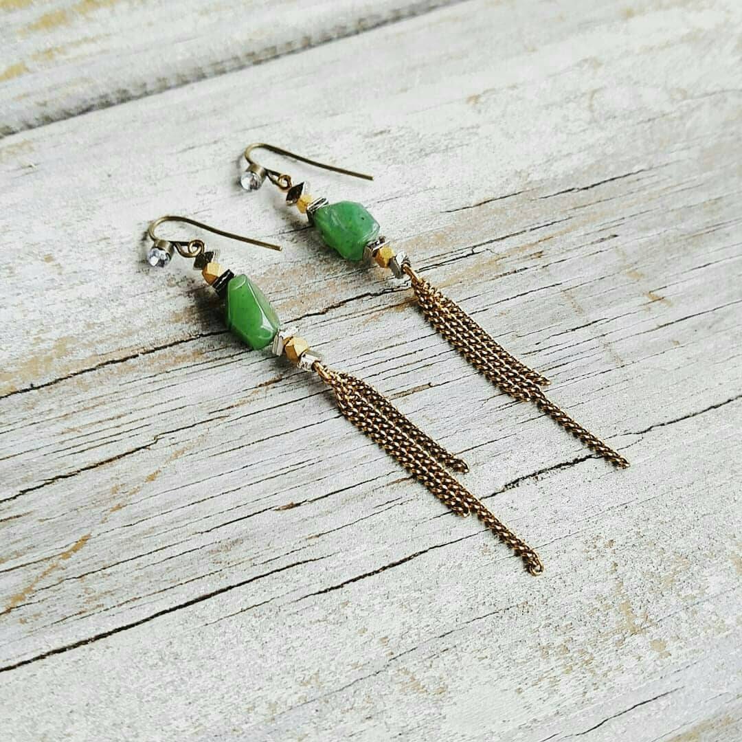 Jade Bronze Boho Ohrringe, Baumeln Tropfen Handgemachte von StoneLoveJewelryGirl