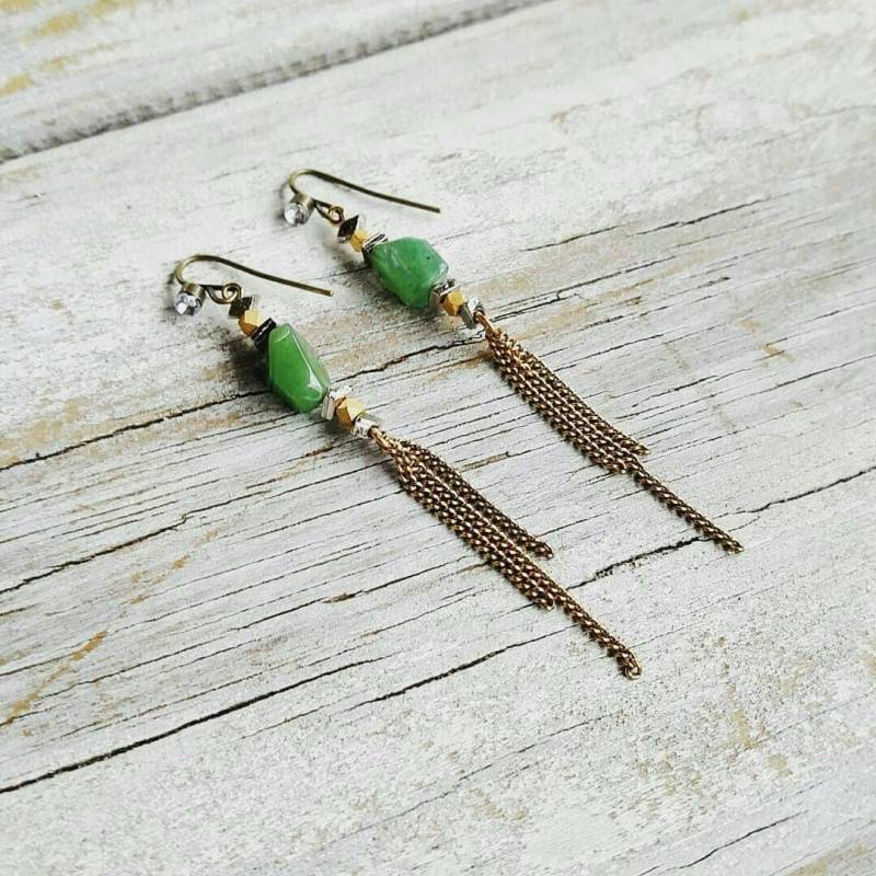 Jade Bronze Boho Ohrringe, Baumeln Tropfen Handgemachte von StoneLoveJewelryGirl
