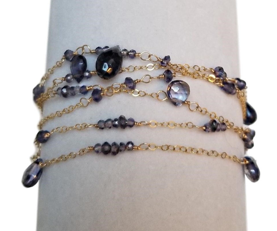 6 Strang Armband W/Iolith Tropfen Gold-Gefüllte Kette, Violettes Kristall Armband, Etwas Blauer Hochzeitsschmuck, Tennis Multi von StoneLuxxeJewelry