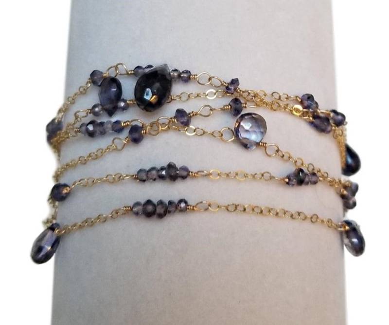 6 Strang Armband W/Iolith Tropfen Gold-Gefüllte Kette, Violettes Kristall Armband, Etwas Blauer Hochzeitsschmuck, Tennis Multi von StoneLuxxeJewelry