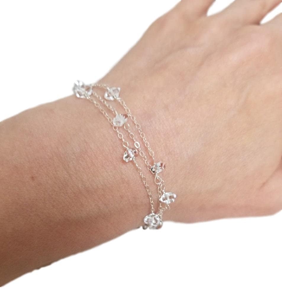 Herkimer Diamant Armband Mit Drei Strängen, Multi Strang Sterling Silber Kette, Wüsten Schmuck, Boho Style Tennis von StoneLuxxeJewelry
