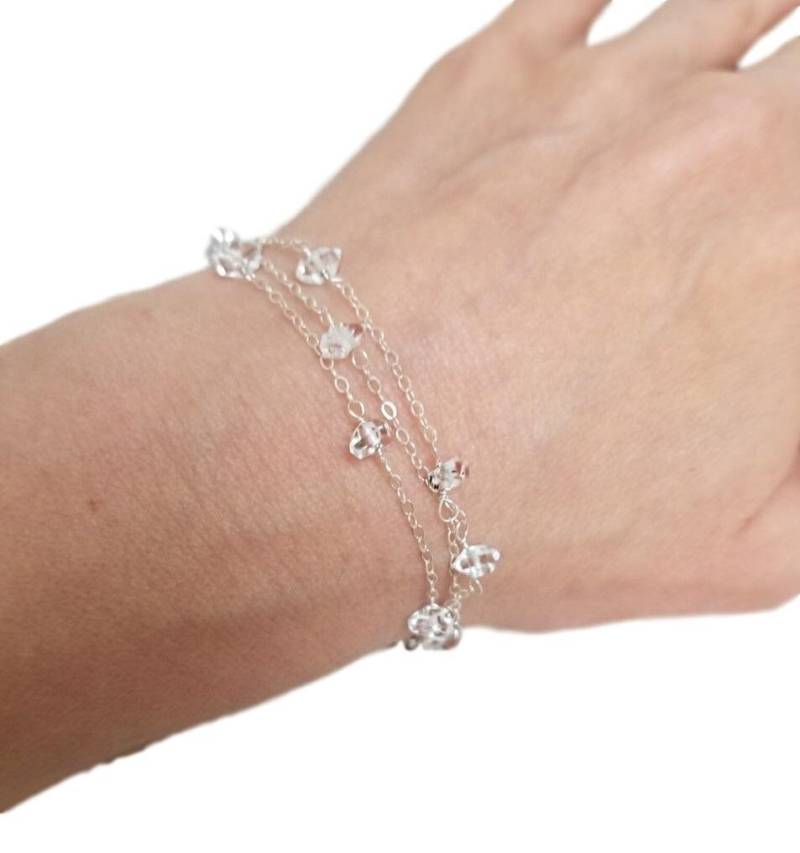 Herkimer Diamant Armband Mit Drei Strängen, Multi Strang Sterling Silber Kette, Wüsten Schmuck, Boho Style Tennis von StoneLuxxeJewelry