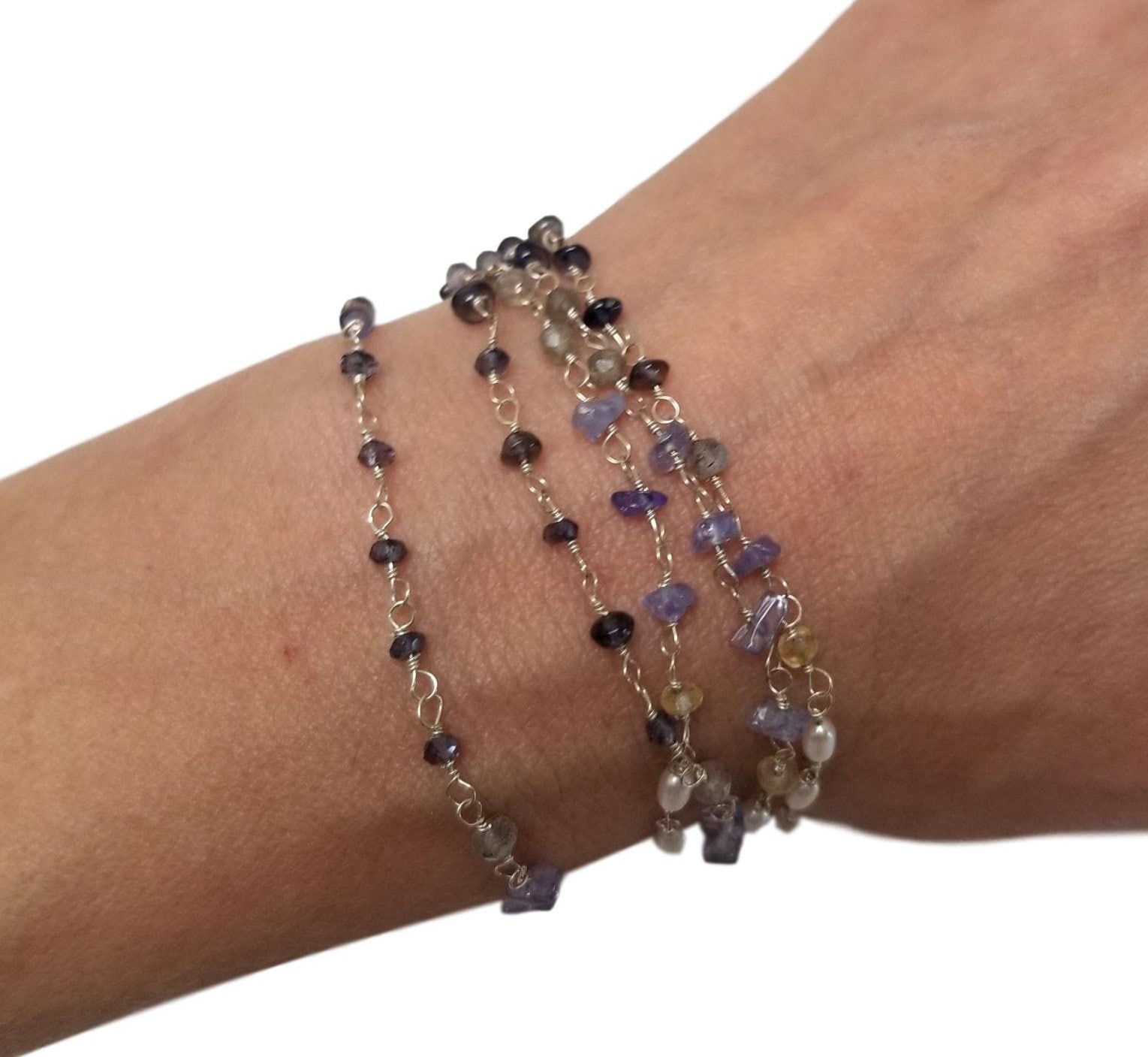 Komet Armband Mit Tansanit, Iolith, Citrin, Labradorit & Süßwasserperlen, Blaues Edelstein Silber Kette, Violet Flame Schmuck von StoneLuxxeJewelry