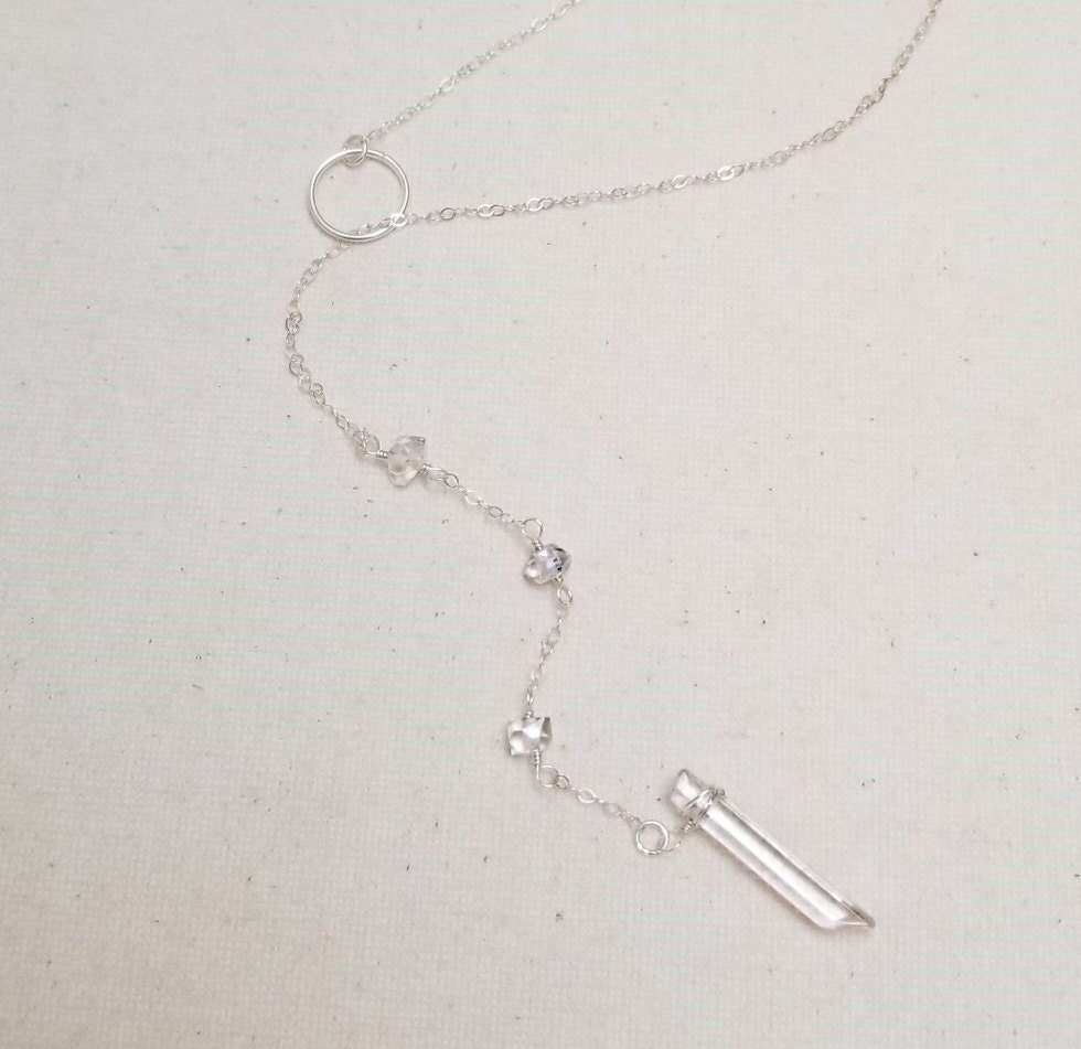 sterling Silber Lariat Halskette, Silberkette, Herkimer Diamant, Kristall Punkt Anhänger, Wüste Diamant Tropfen Hochzeit Schmuck, Geschenke von StoneLuxxeJewelry